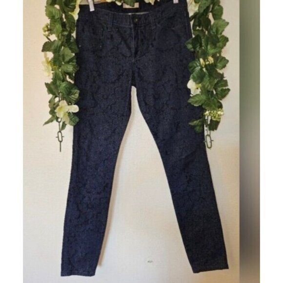 Banana Republic Velvet Skinny Jeans 27L Navy Floral Pants Soft Stretch - Picture 4 of 16